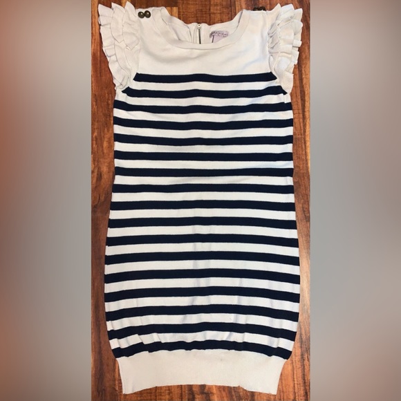 Glimmer by JJ Basics - Ruffled cap sleeve striped sweater dress - Picture 1 of 8